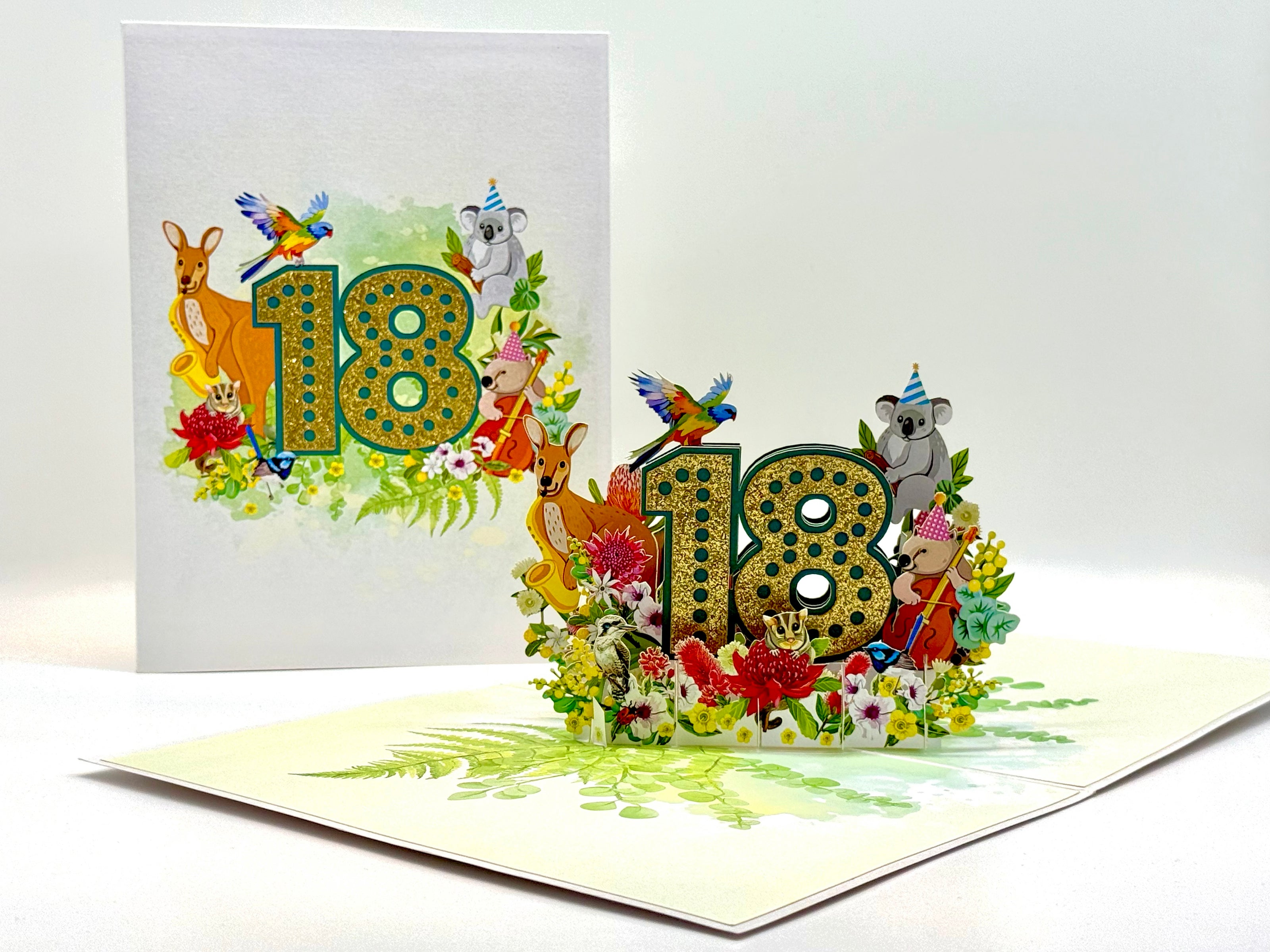 Australian Animal & Native Flower Happy 18th Birthday Origami Pop Cards 3D Pop Up Greeting Card Thank You Handmade Gift Thinking of You Happy Birthday Occasion Australiana Celebrate the Beauty and Happiness During Special Day Best Wishes Gift