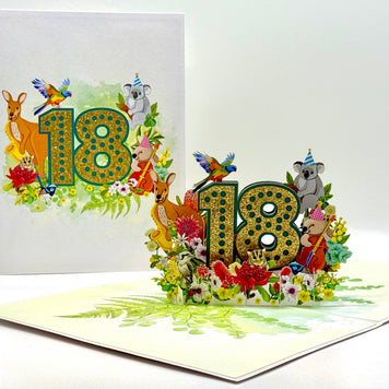 Australian Animal & Native Flower Happy 18th Birthday Origami Pop Cards 3D Pop Up Greeting Card Thank You Handmade Gift Thinking of You Happy Birthday Occasion Australiana Celebrate the Beauty and Happiness During Special Day Best Wishes Gift
