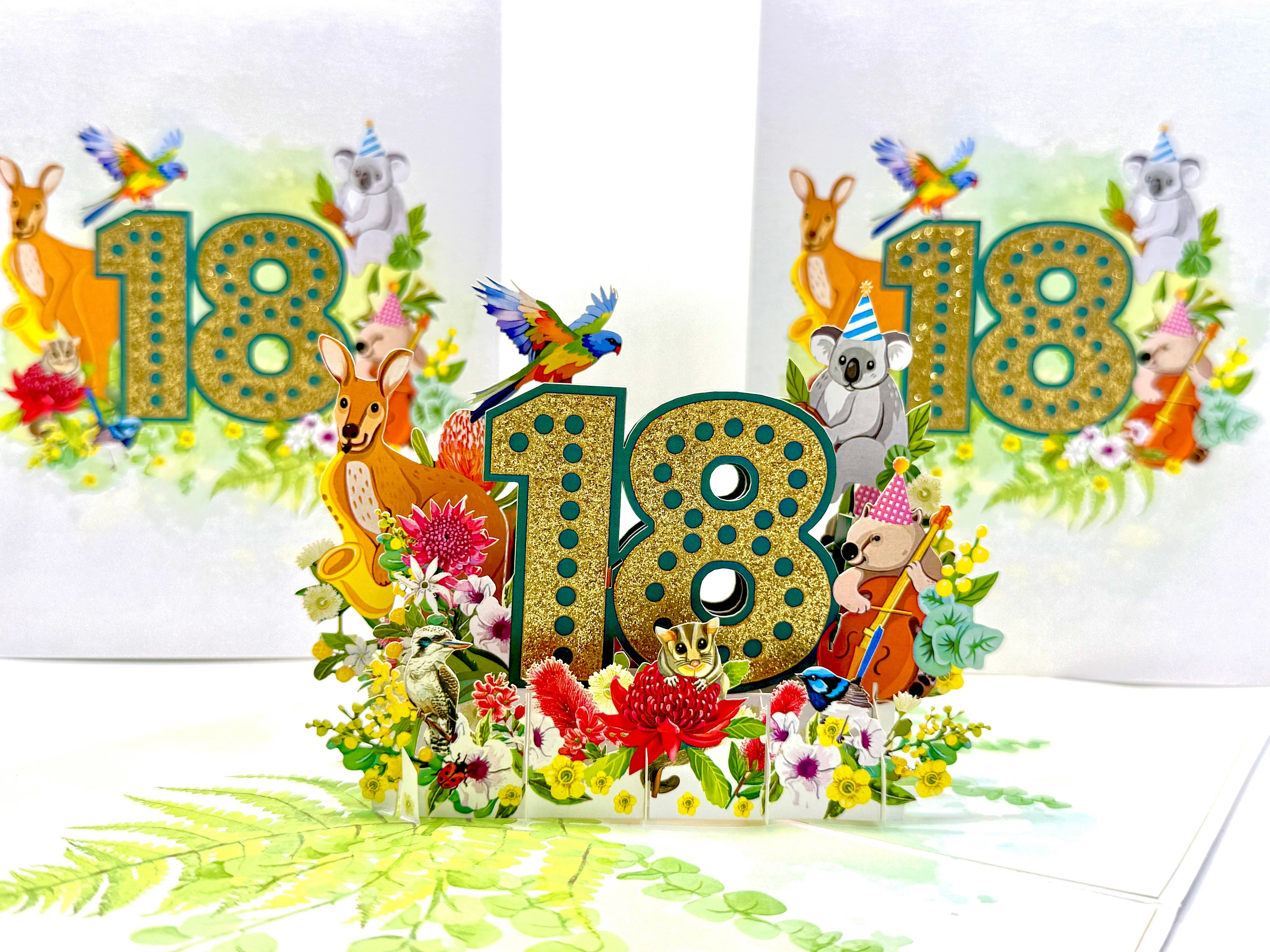 Australian Animal & Native Flower Happy 18th Birthday Origami Pop Cards 3D Pop Up Greeting Card Thank You Handmade Gift Thinking of You Happy Birthday Occasion Australiana Celebrate the Beauty and Happiness During Special Day Best Wishes Gift