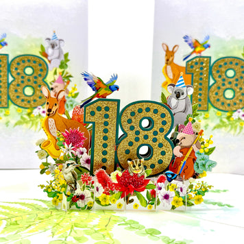 Australian Animal & Native Flower Happy 18th Birthday Origami Pop Cards 3D Pop Up Greeting Card Thank You Handmade Gift Thinking of You Happy Birthday Occasion Australiana Celebrate the Beauty and Happiness During Special Day Best Wishes Gift