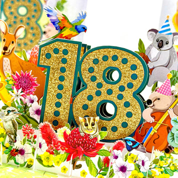 Australian Animal & Native Flower Happy 18th Birthday Origami Pop Cards 3D Pop Up Greeting Card Thank You Handmade Gift Thinking of You Happy Birthday Occasion Australiana Celebrate the Beauty and Happiness During Special Day Best Wishes Gift