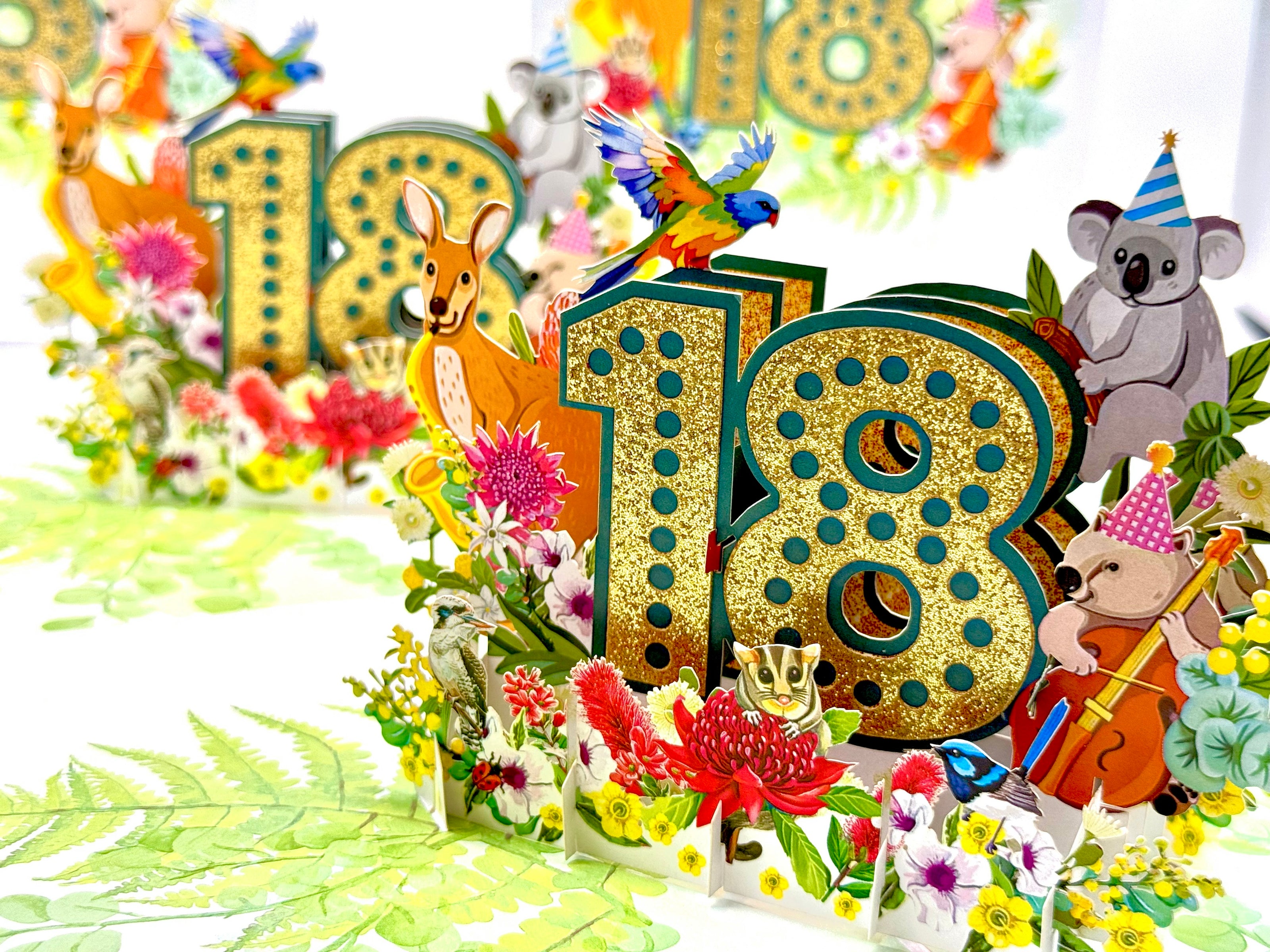 Australian Animal & Native Flower Happy 18th Birthday Origami Pop Cards 3D Pop Up Greeting Card Thank You Handmade Gift Thinking of You Happy Birthday Occasion Australiana Celebrate the Beauty and Happiness During Special Day Best Wishes Gift