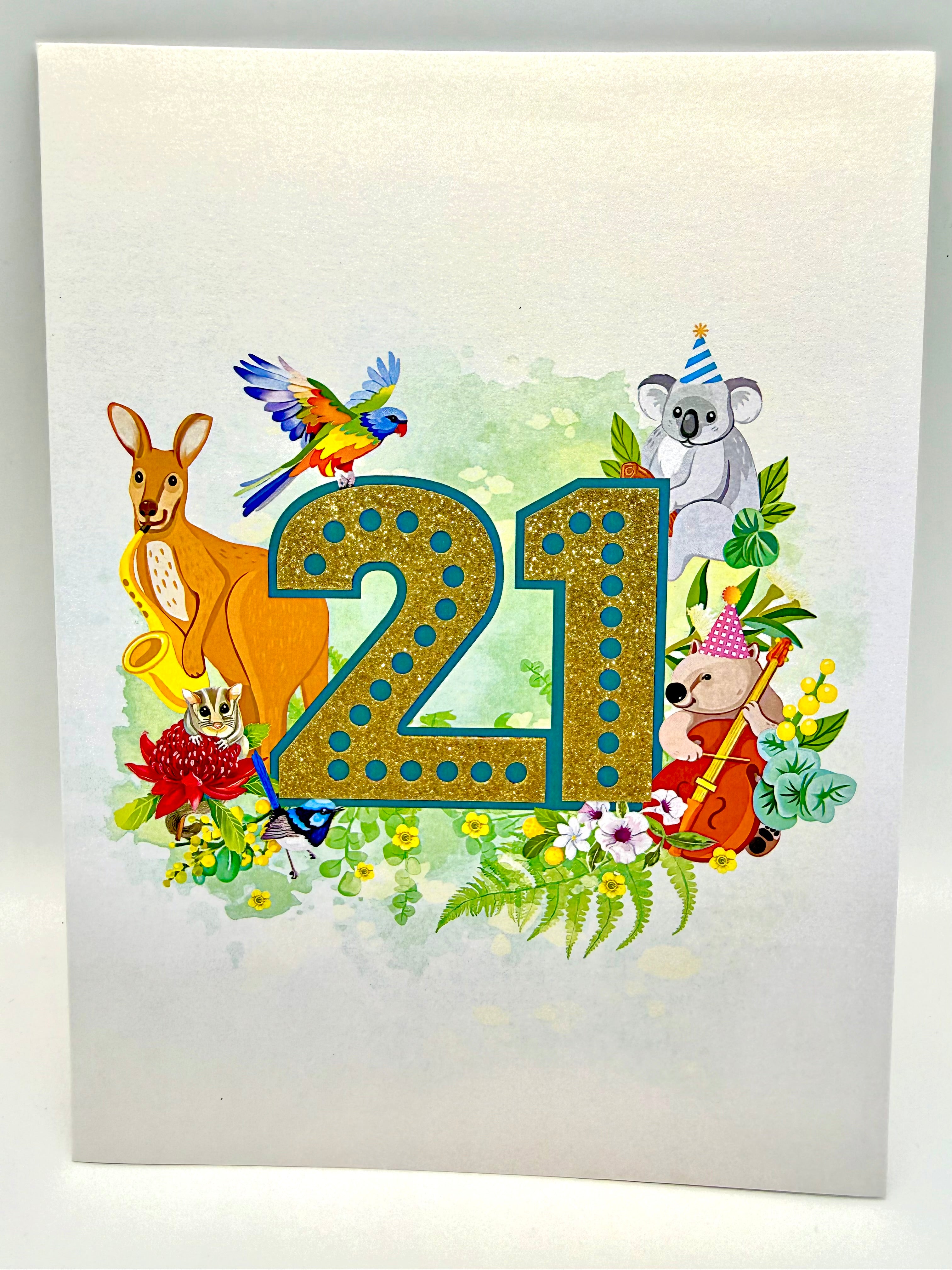 Australian Animal & Native Flower Happy 21st Birthday Origami Pop Cards 3D Pop Up Greeting Card Thank You Handmade Gift Thinking of You Happy Birthday Occasion Australiana Celebrate the Beauty and Happiness During Special Day Best Wishes Gift