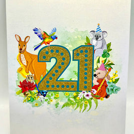 Australian Animal & Native Flower Happy 21st Birthday Origami Pop Cards 3D Pop Up Greeting Card Thank You Handmade Gift Thinking of You Happy Birthday Occasion Australiana Celebrate the Beauty and Happiness During Special Day Best Wishes Gift