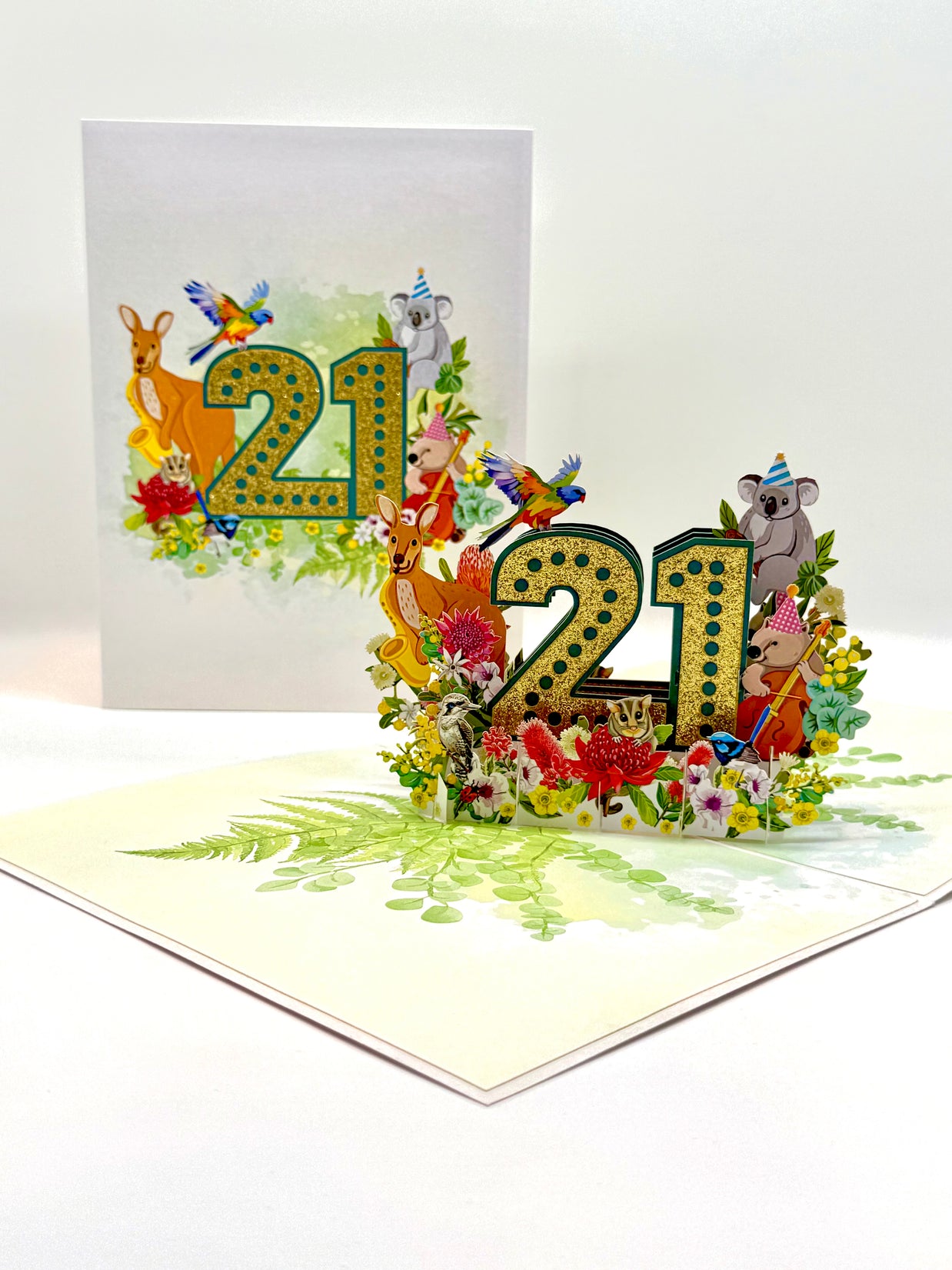 Australian Animal & Native Flower Happy 21st Birthday Origami Pop Cards 3D Pop Up Greeting Card Thank You Handmade Gift Thinking of You Happy Birthday Occasion Australiana Celebrate the Beauty and Happiness During Special Day Best Wishes Gift