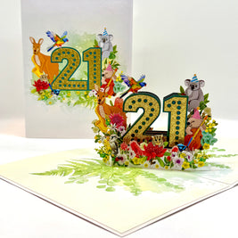Australian Animal & Native Flower Happy 21st Birthday Origami Pop Cards 3D Pop Up Greeting Card Thank You Handmade Gift Thinking of You Happy Birthday Occasion Australiana Celebrate the Beauty and Happiness During Special Day Best Wishes Gift