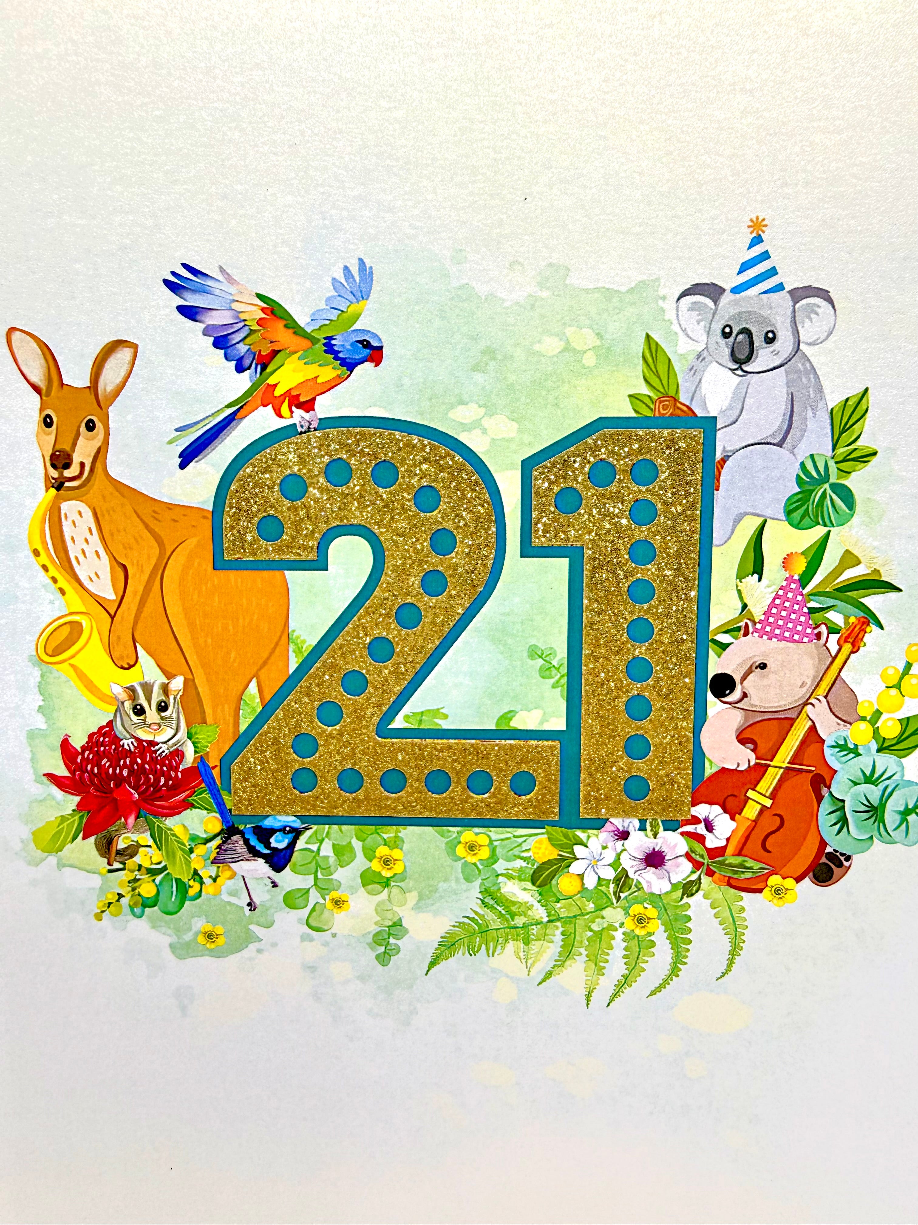 Australian Animal & Native Flower Happy 21st Birthday Origami Pop Cards 3D Pop Up Greeting Card Thank You Handmade Gift Thinking of You Happy Birthday Occasion Australiana Celebrate the Beauty and Happiness During Special Day Best Wishes Gift