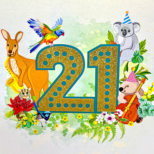 Australian Animal & Native Flower Happy 21st Birthday Origami Pop Cards 3D Pop Up Greeting Card Thank You Handmade Gift Thinking of You Happy Birthday Occasion Australiana Celebrate the Beauty and Happiness During Special Day Best Wishes Gift