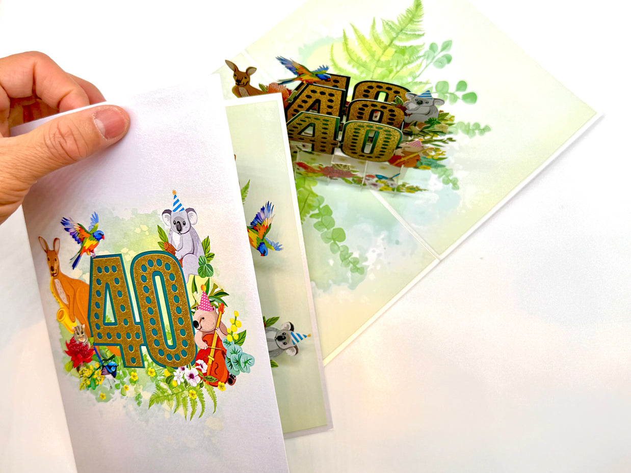 Australian Animal & Native Flower Happy 40th Birthday Origami Pop Cards 3D Pop Up Greeting Card Thank You Handmade Gift Thinking of You Happy Birthday Occasion Australiana Celebrate the Beauty and Happiness During Special Day Best Wishes Gift (Copy)