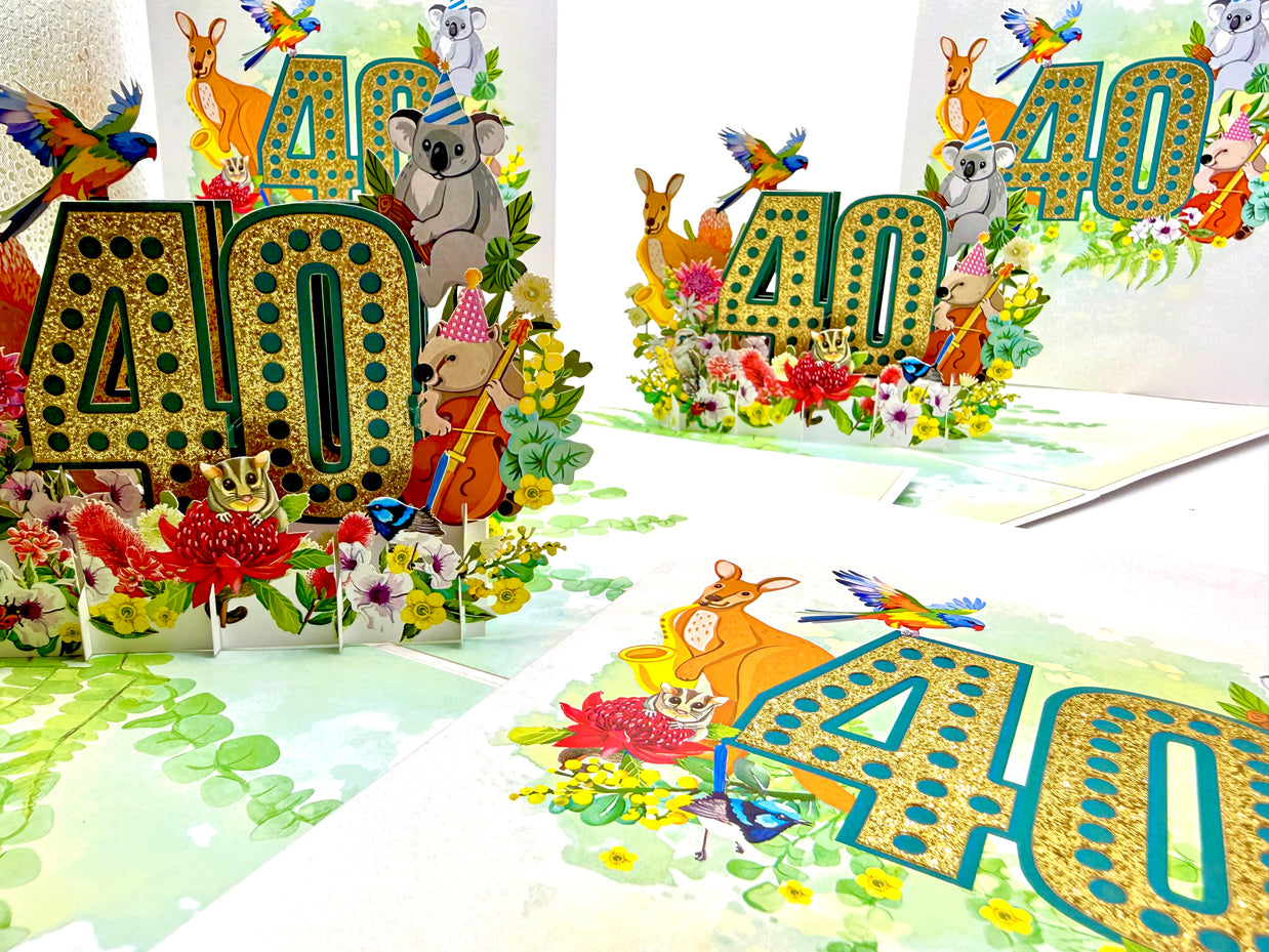 Australian Animal & Native Flower Happy 40th Birthday Origami Pop Cards 3D Pop Up Greeting Card Thank You Handmade Gift Thinking of You Happy Birthday Occasion Australiana Celebrate the Beauty and Happiness During Special Day Best Wishes Gift (Copy)