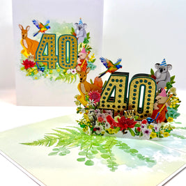 Australian Animal & Native Flower Happy 40th Birthday Origami Pop Cards 3D Pop Up Greeting Card Thank You Handmade Gift Thinking of You Happy Birthday Occasion Australiana Celebrate the Beauty and Happiness During Special Day Best Wishes Gift (Copy)