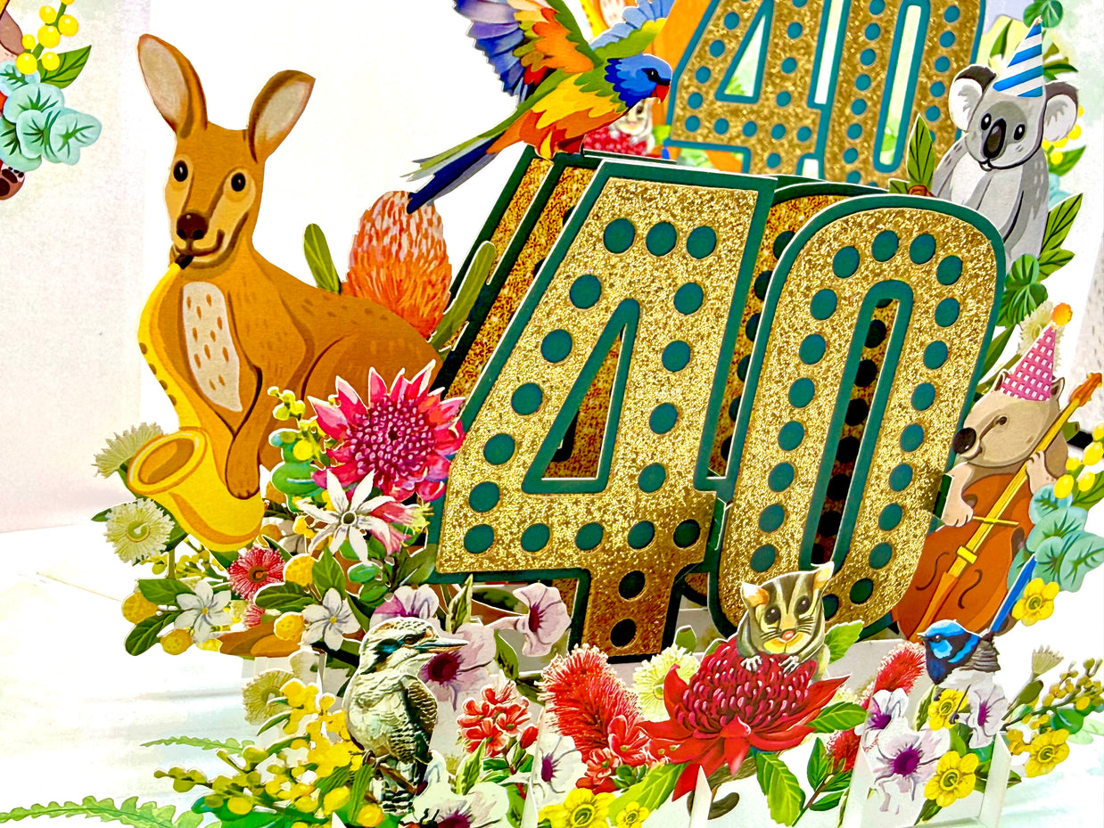 Australian Animal & Native Flower Happy 40th Birthday Origami Pop Cards 3D Pop Up Greeting Card Thank You Handmade Gift Thinking of You Happy Birthday Occasion Australiana Celebrate the Beauty and Happiness During Special Day Best Wishes Gift (Copy)