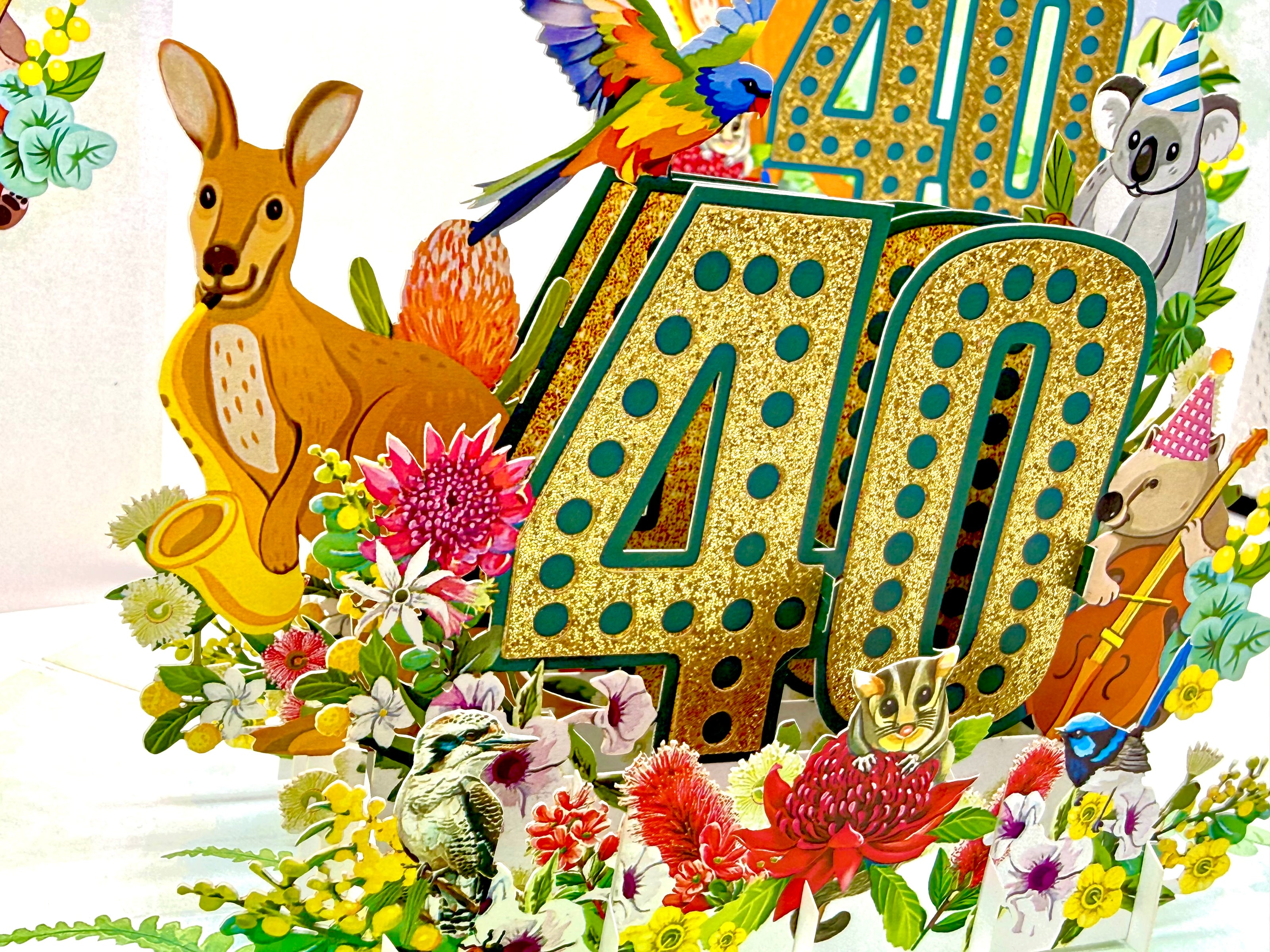 Australian Animal & Native Flower Happy 40th Birthday Origami Pop Cards 3D Pop Up Greeting Card Thank You Handmade Gift Thinking of You Happy Birthday Occasion Australiana Celebrate the Beauty and Happiness During Special Day Best Wishes Gift (Copy)