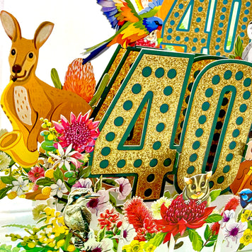Australian Animal & Native Flower Happy 40th Birthday Origami Pop Cards 3D Pop Up Greeting Card Thank You Handmade Gift Thinking of You Happy Birthday Occasion Australiana Celebrate the Beauty and Happiness During Special Day Best Wishes Gift (Copy)
