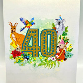 Australian Animal & Native Flower Happy 40th Birthday Origami Pop Cards 3D Pop Up Greeting Card Thank You Handmade Gift Thinking of You Happy Birthday Occasion Australiana Celebrate the Beauty and Happiness During Special Day Best Wishes Gift (Copy)