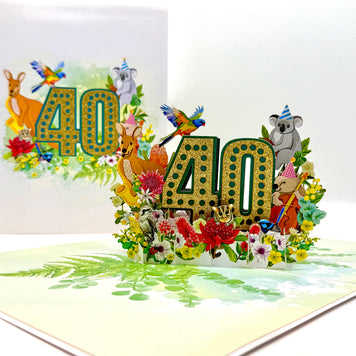 Australian Animal & Native Flower Happy 40th Birthday Origami Pop Cards 3D Pop Up Greeting Card Thank You Handmade Gift Thinking of You Happy Birthday Occasion Australiana Celebrate the Beauty and Happiness During Special Day Best Wishes Gift (Copy)