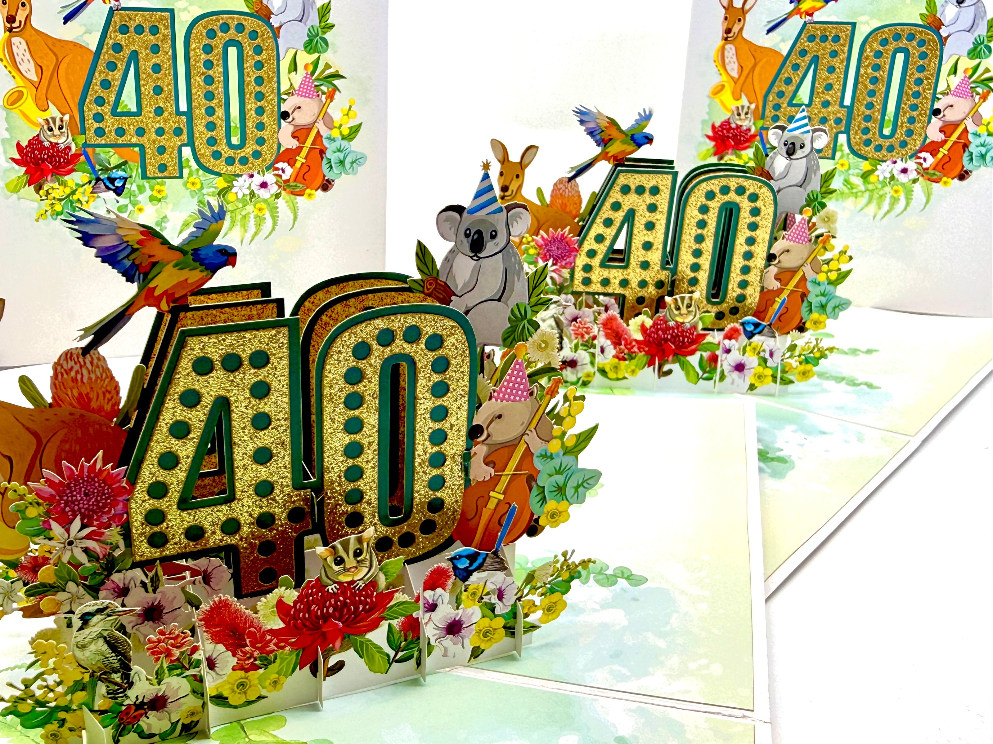 Australian Animal & Native Flower Happy 40th Birthday Origami Pop Cards 3D Pop Up Greeting Card Thank You Handmade Gift Thinking of You Happy Birthday Occasion Australiana Celebrate the Beauty and Happiness During Special Day Best Wishes Gift (Copy)