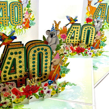 Australian Animal & Native Flower Happy 40th Birthday Origami Pop Cards 3D Pop Up Greeting Card Thank You Handmade Gift Thinking of You Happy Birthday Occasion Australiana Celebrate the Beauty and Happiness During Special Day Best Wishes Gift (Copy)