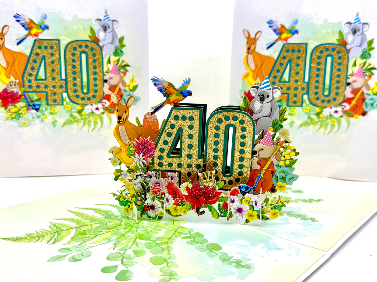 Australian Animal & Native Flower Happy 40th Birthday Origami Pop Cards 3D Pop Up Greeting Card Thank You Handmade Gift Thinking of You Happy Birthday Occasion Australiana Celebrate the Beauty and Happiness During Special Day Best Wishes Gift (Copy)