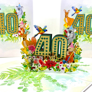 Australian Animal & Native Flower Happy 40th Birthday Origami Pop Cards 3D Pop Up Greeting Card Thank You Handmade Gift Thinking of You Happy Birthday Occasion Australiana Celebrate the Beauty and Happiness During Special Day Best Wishes Gift (Copy)