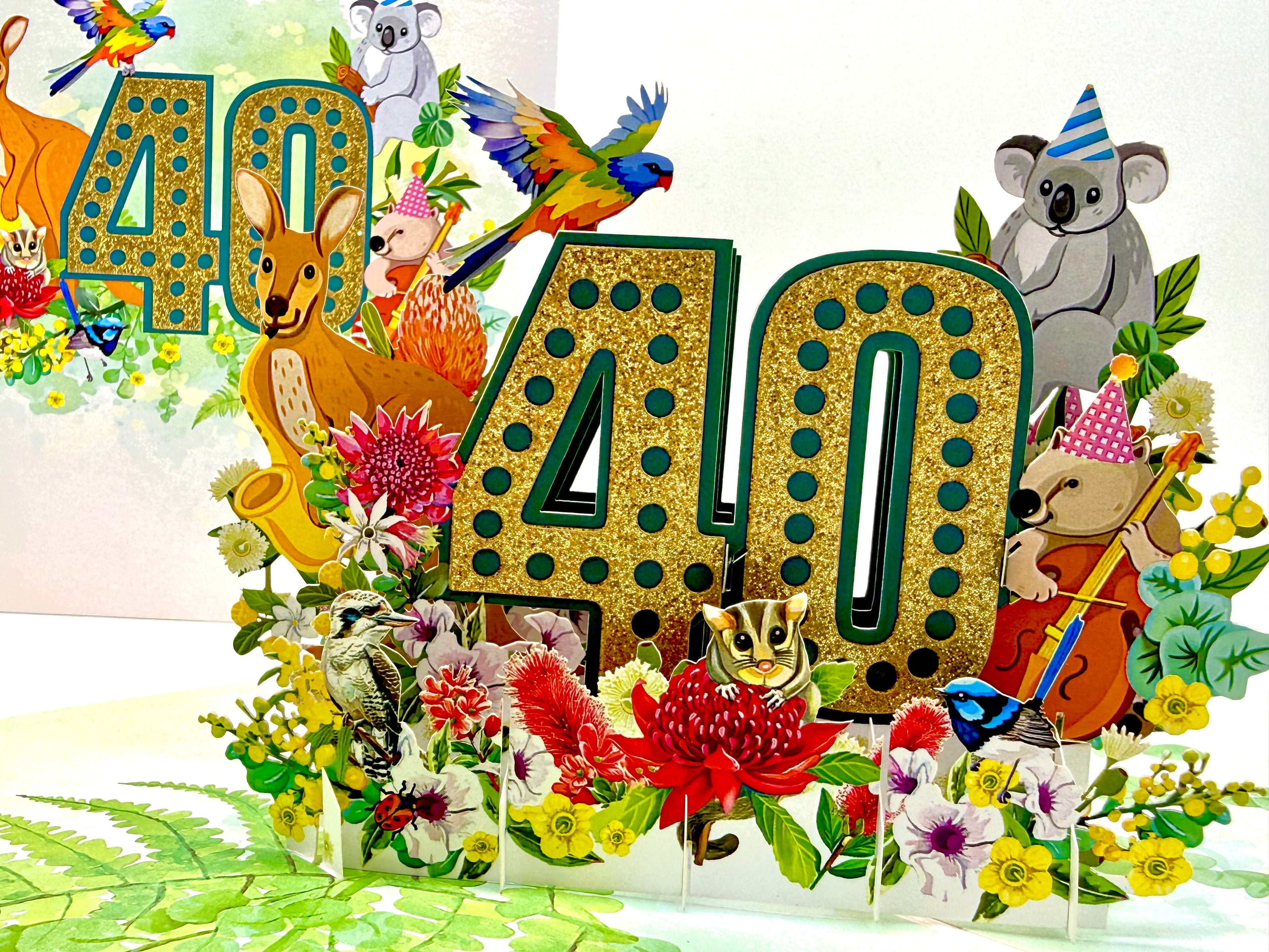 Australian Animal & Native Flower Happy 40th Birthday Origami Pop Cards 3D Pop Up Greeting Card Thank You Handmade Gift Thinking of You Happy Birthday Occasion Australiana Celebrate the Beauty and Happiness During Special Day Best Wishes Gift (Copy)