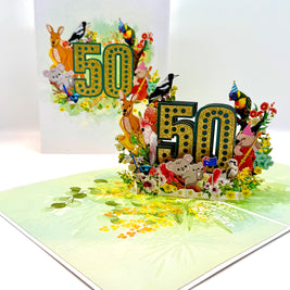 Australian Animal & Native Flower Happy 50th Birthday Origami Pop Cards 3D Pop Up Greeting Card Thank You Handmade Gift Thinking of You Happy Birthday Occasion Australiana Celebrate the Beauty and Happiness During Special Day Best Wishes Gift