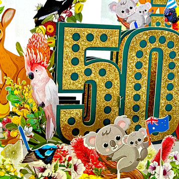 Australian Animal & Native Flower Happy 50th Birthday Origami Pop Cards 3D Pop Up Greeting Card Thank You Handmade Gift Thinking of You Happy Birthday Occasion Australiana Celebrate the Beauty and Happiness During Special Day Best Wishes Gift