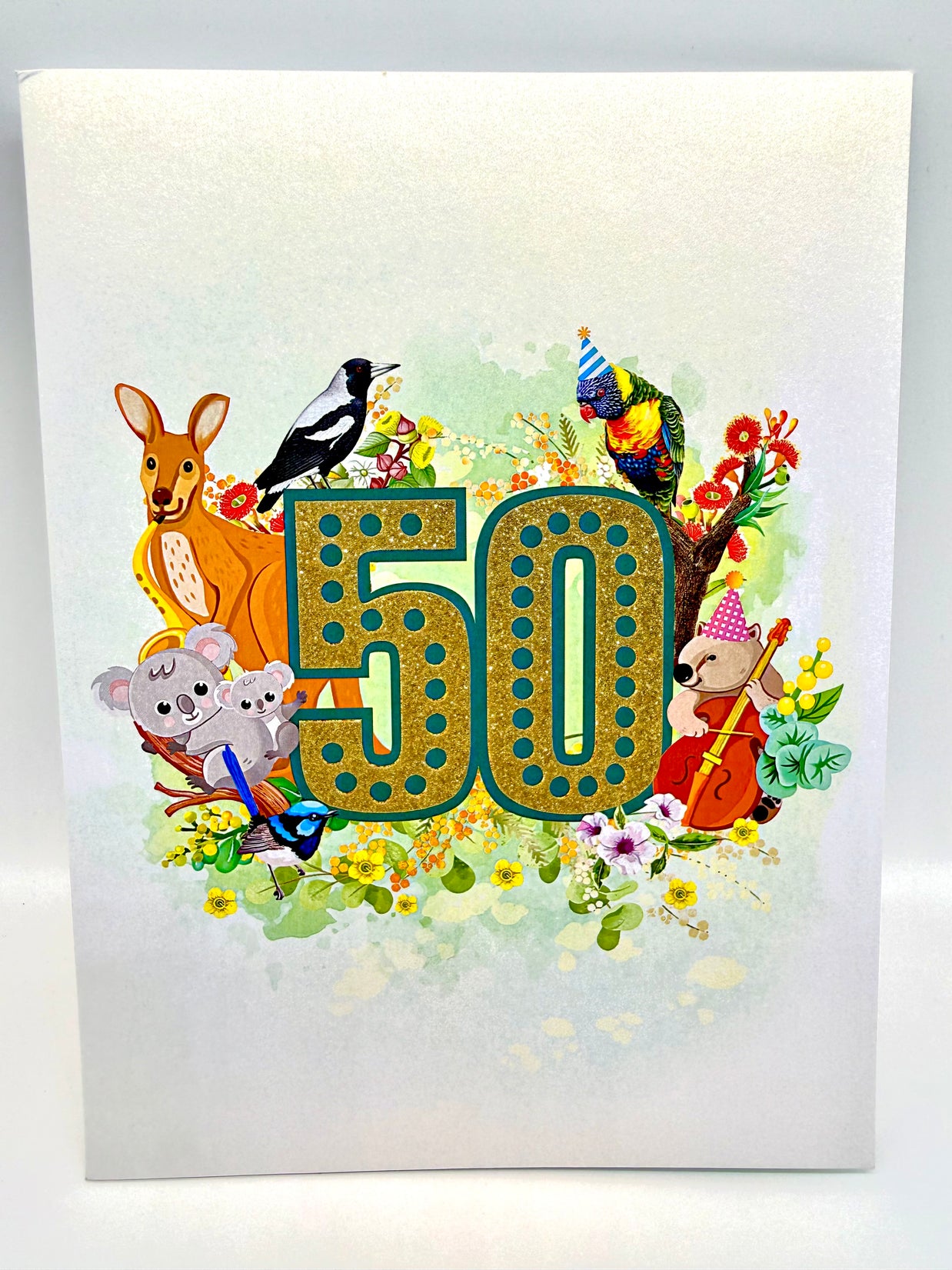 Australian Animal & Native Flower Happy 50th Birthday Origami Pop Cards 3D Pop Up Greeting Card Thank You Handmade Gift Thinking of You Happy Birthday Occasion Australiana Celebrate the Beauty and Happiness During Special Day Best Wishes Gift