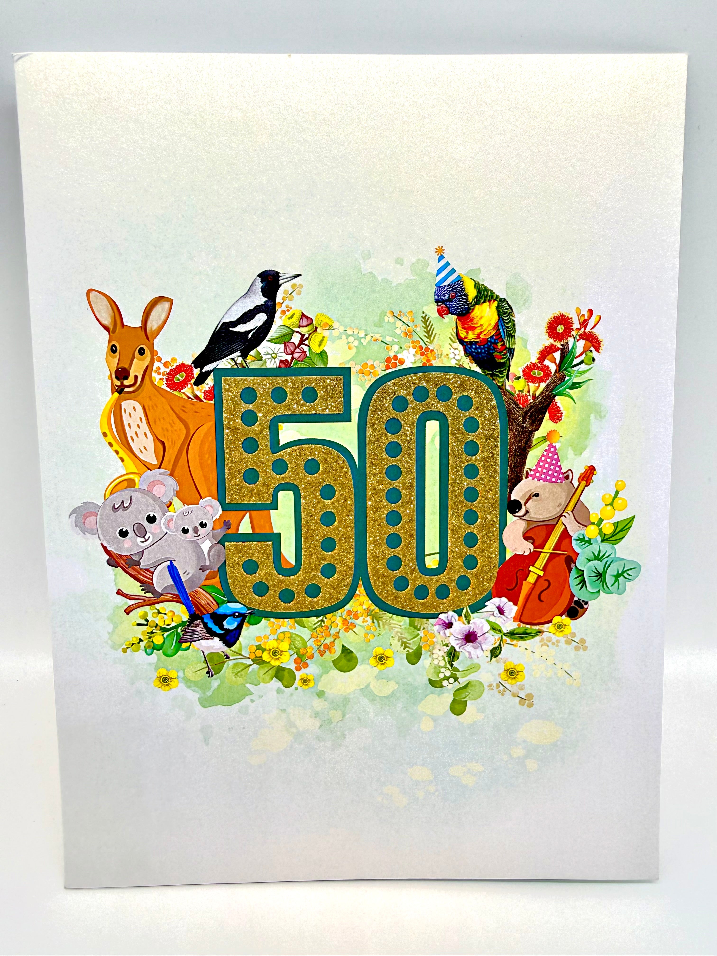 Australian Animal & Native Flower Happy 50th Birthday Origami Pop Cards 3D Pop Up Greeting Card Thank You Handmade Gift Thinking of You Happy Birthday Occasion Australiana Celebrate the Beauty and Happiness During Special Day Best Wishes Gift