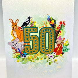 Australian Animal & Native Flower Happy 50th Birthday Origami Pop Cards 3D Pop Up Greeting Card Thank You Handmade Gift Thinking of You Happy Birthday Occasion Australiana Celebrate the Beauty and Happiness During Special Day Best Wishes Gift
