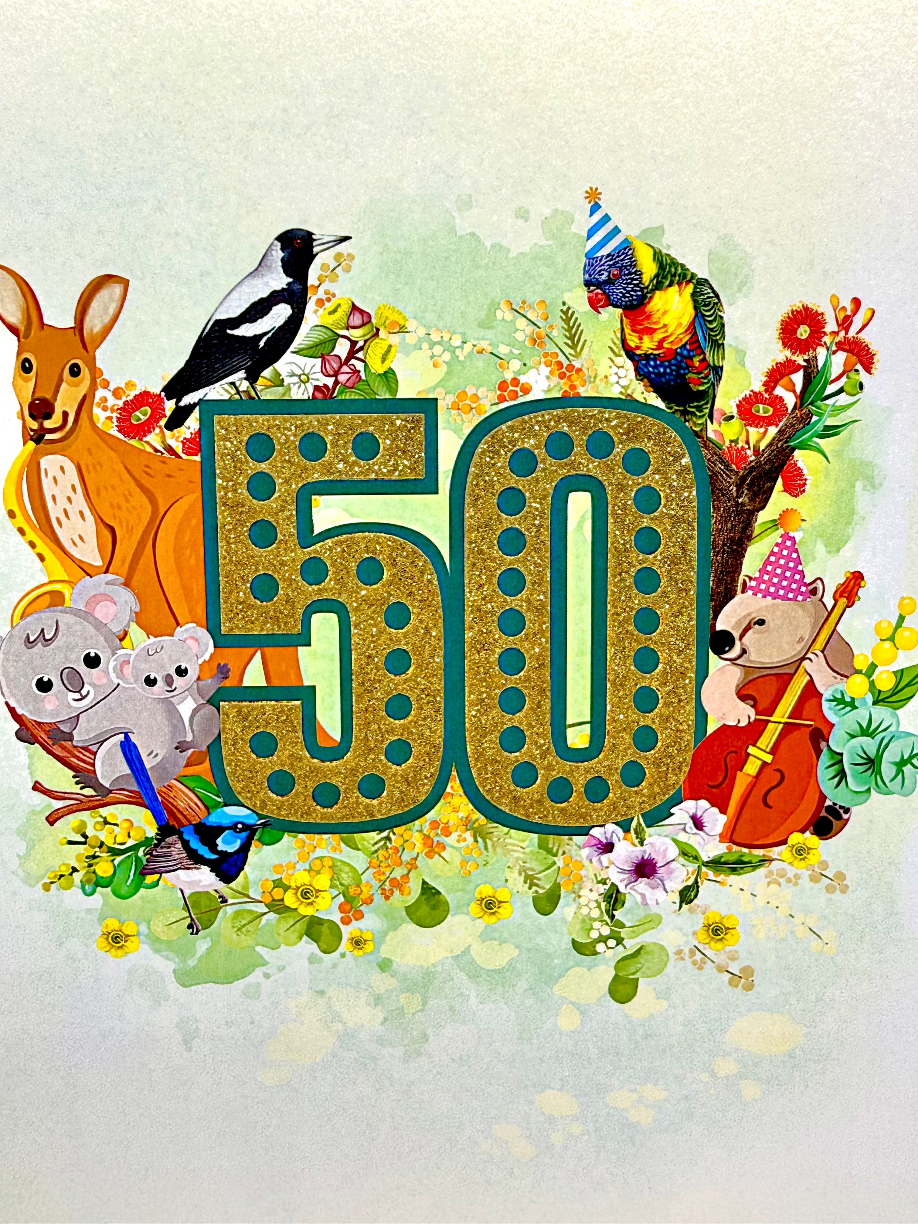 Australian Animal & Native Flower Happy 50th Birthday Origami Pop Cards 3D Pop Up Greeting Card Thank You Handmade Gift Thinking of You Happy Birthday Occasion Australiana Celebrate the Beauty and Happiness During Special Day Best Wishes Gift