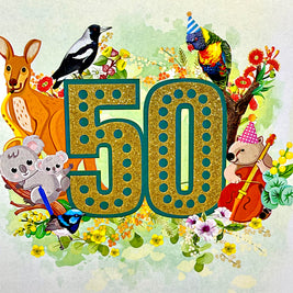 Australian Animal & Native Flower Happy 50th Birthday Origami Pop Cards 3D Pop Up Greeting Card Thank You Handmade Gift Thinking of You Happy Birthday Occasion Australiana Celebrate the Beauty and Happiness During Special Day Best Wishes Gift