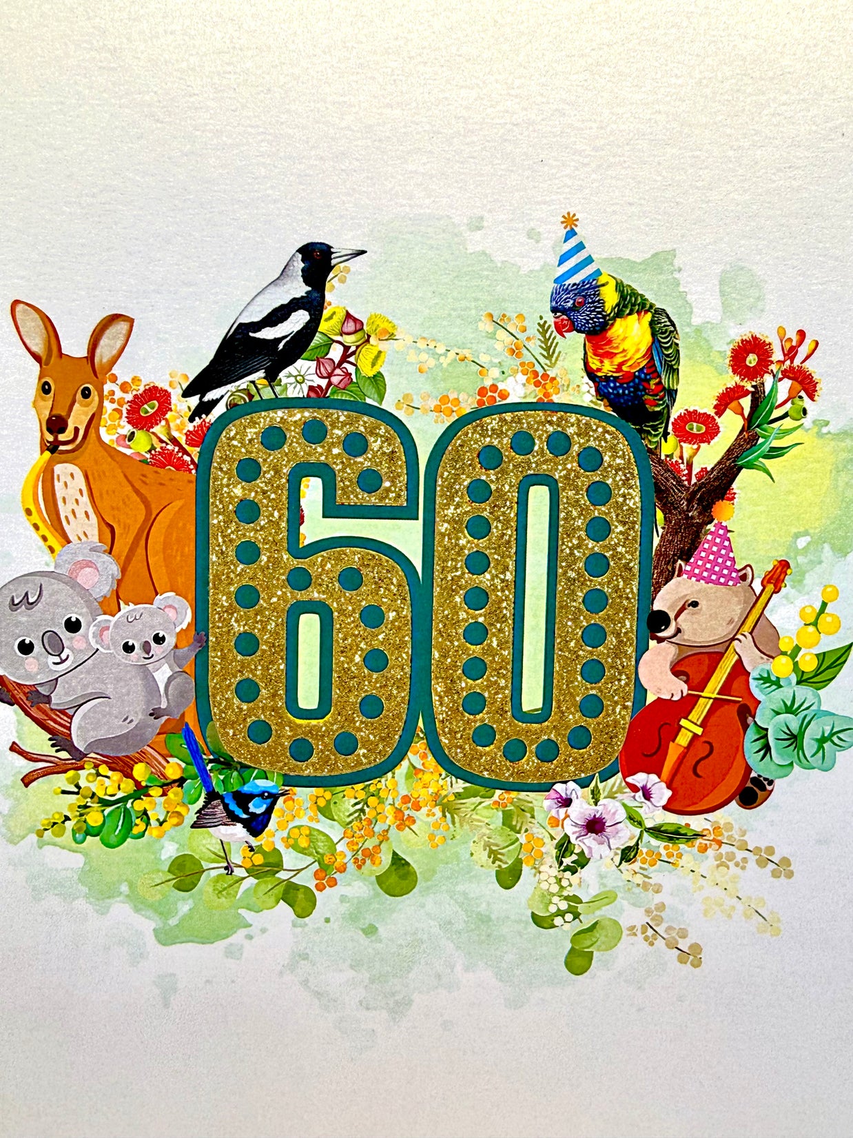 Australian Animal & Native Flower Happy 60th Birthday Origami Pop Cards 3D Pop Up Greeting Card Thank You Handmade Gift Thinking of You Happy Birthday Occasion Australiana Celebrate the Beauty and Happiness During Special Day Best Wishes Gift