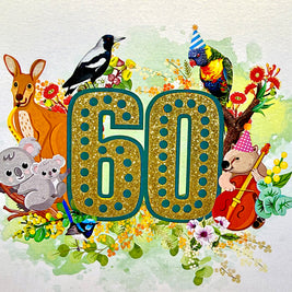Australian Animal & Native Flower Happy 60th Birthday Origami Pop Cards 3D Pop Up Greeting Card Thank You Handmade Gift Thinking of You Happy Birthday Occasion Australiana Celebrate the Beauty and Happiness During Special Day Best Wishes Gift