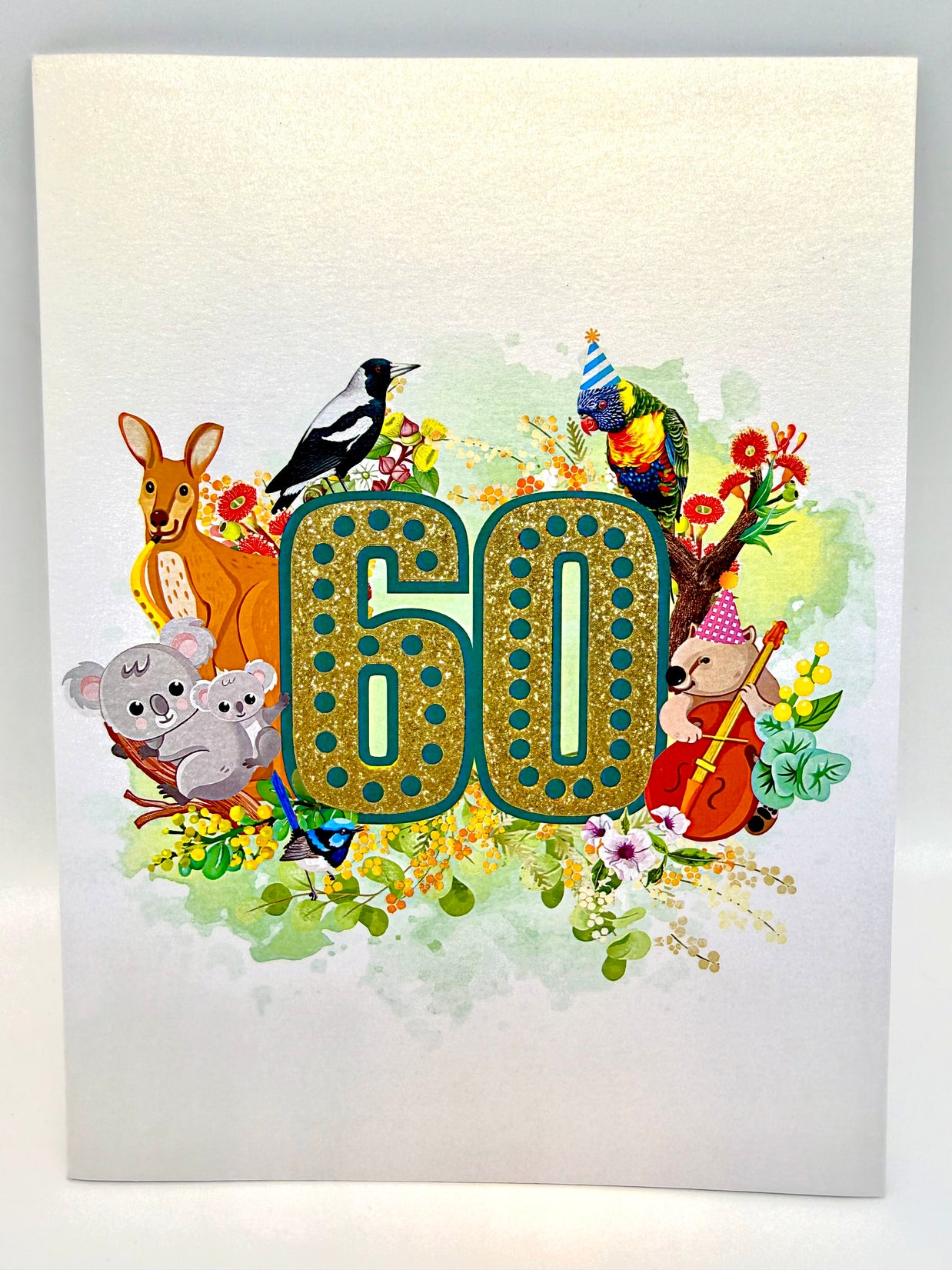 Australian Animal & Native Flower Happy 60th Birthday Origami Pop Cards 3D Pop Up Greeting Card Thank You Handmade Gift Thinking of You Happy Birthday Occasion Australiana Celebrate the Beauty and Happiness During Special Day Best Wishes Gift