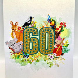 Australian Animal & Native Flower Happy 60th Birthday Origami Pop Cards 3D Pop Up Greeting Card Thank You Handmade Gift Thinking of You Happy Birthday Occasion Australiana Celebrate the Beauty and Happiness During Special Day Best Wishes Gift