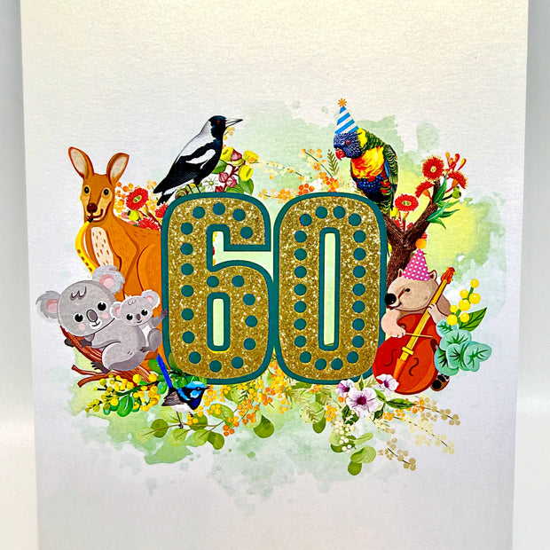 Australian Animal & Native Flower Happy 60th Birthday Origami Pop Cards 3D Pop Up Greeting Card Thank You Handmade Gift Thinking of You Happy Birthday Occasion Australiana Celebrate the Beauty and Happiness During Special Day Best Wishes Gift
