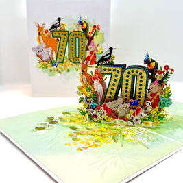 Australian Animal & Native Flower Happy 70th Birthday Origami Pop Cards 3D Pop Up Greeting Card Thank You Handmade Gift Thinking of You Happy Birthday Occasion Australiana Celebrate the Beauty and Happiness During Special Day Best Wishes Gift