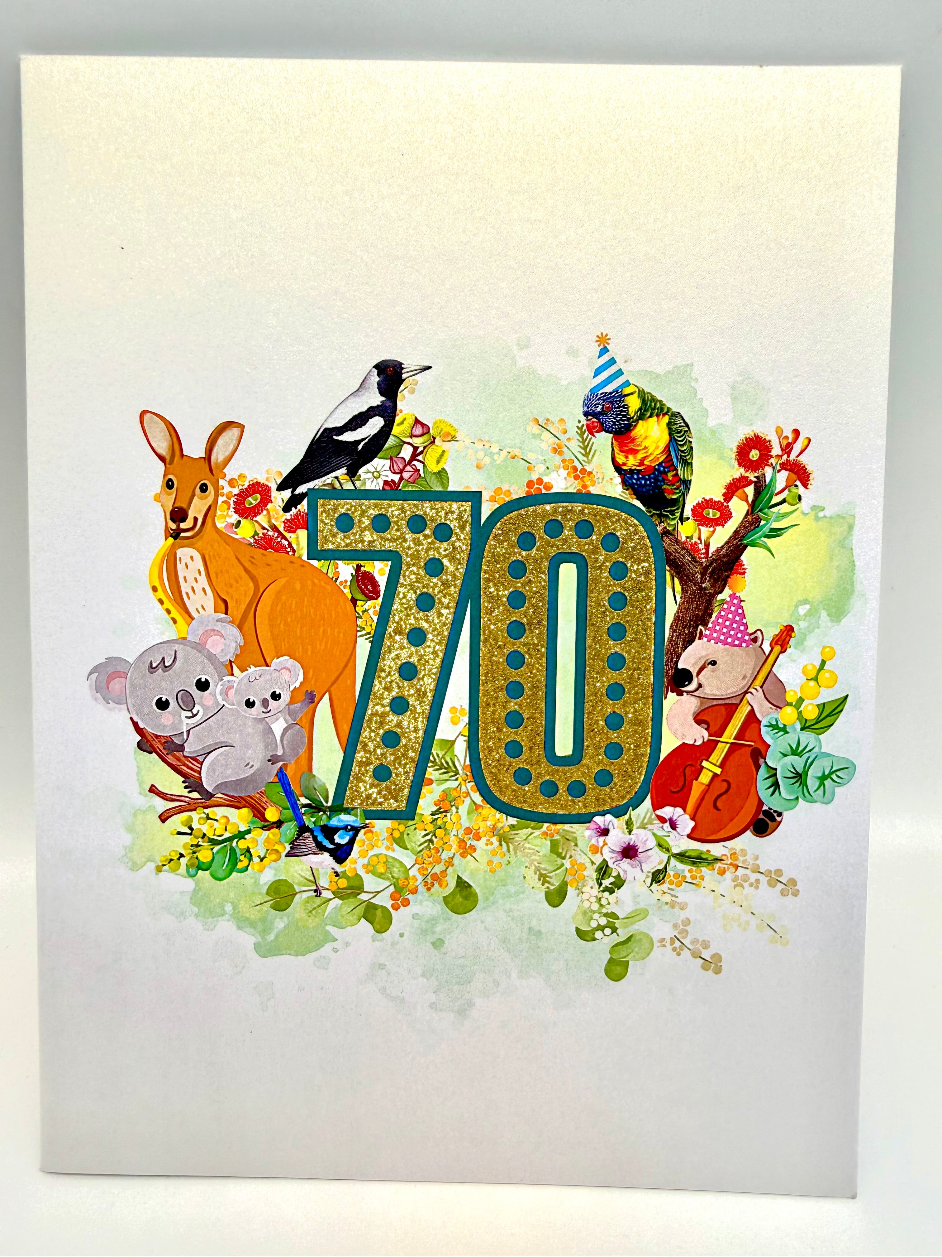 Australian Animal & Native Flower Happy 70th Birthday Origami Pop Cards 3D Pop Up Greeting Card Thank You Handmade Gift Thinking of You Happy Birthday Occasion Australiana Celebrate the Beauty and Happiness During Special Day Best Wishes Gift