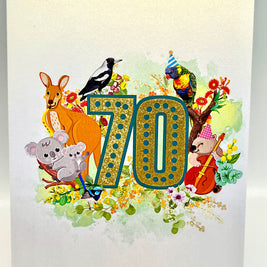 Australian Animal & Native Flower Happy 70th Birthday Origami Pop Cards 3D Pop Up Greeting Card Thank You Handmade Gift Thinking of You Happy Birthday Occasion Australiana Celebrate the Beauty and Happiness During Special Day Best Wishes Gift