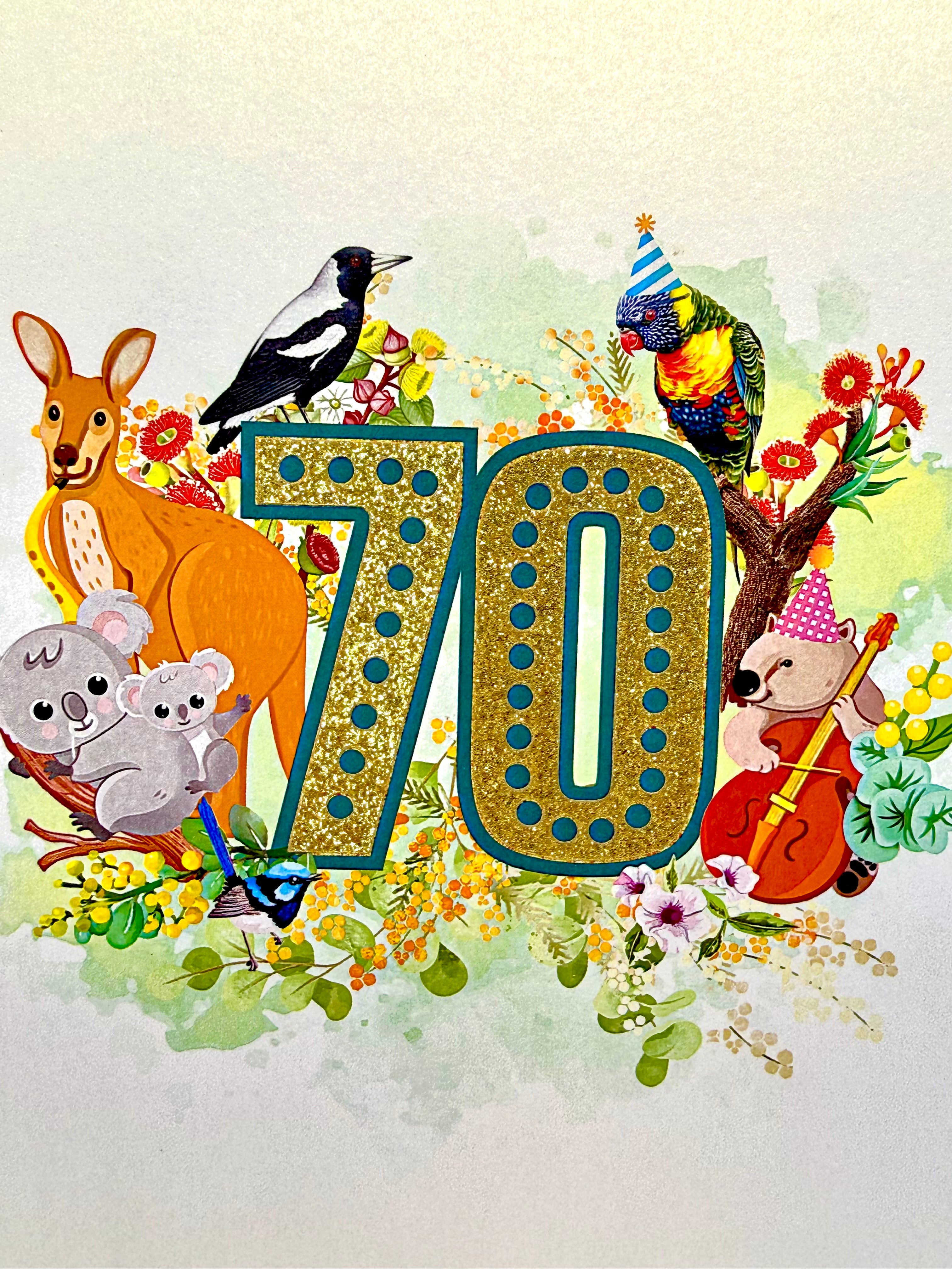 Australian Animal & Native Flower Happy 70th Birthday Origami Pop Cards 3D Pop Up Greeting Card Thank You Handmade Gift Thinking of You Happy Birthday Occasion Australiana Celebrate the Beauty and Happiness During Special Day Best Wishes Gift
