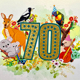 Australian Animal & Native Flower Happy 70th Birthday Origami Pop Cards 3D Pop Up Greeting Card Thank You Handmade Gift Thinking of You Happy Birthday Occasion Australiana Celebrate the Beauty and Happiness During Special Day Best Wishes Gift