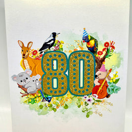 Australian Animal & Native Flower Happy 80th Birthday Origami Pop Cards 3D Pop Up Greeting Card Thank You Handmade Gift Thinking of You Happy Birthday Occasion Australiana Celebrate the Beauty and Happiness During Special Day Best Wishes Gift