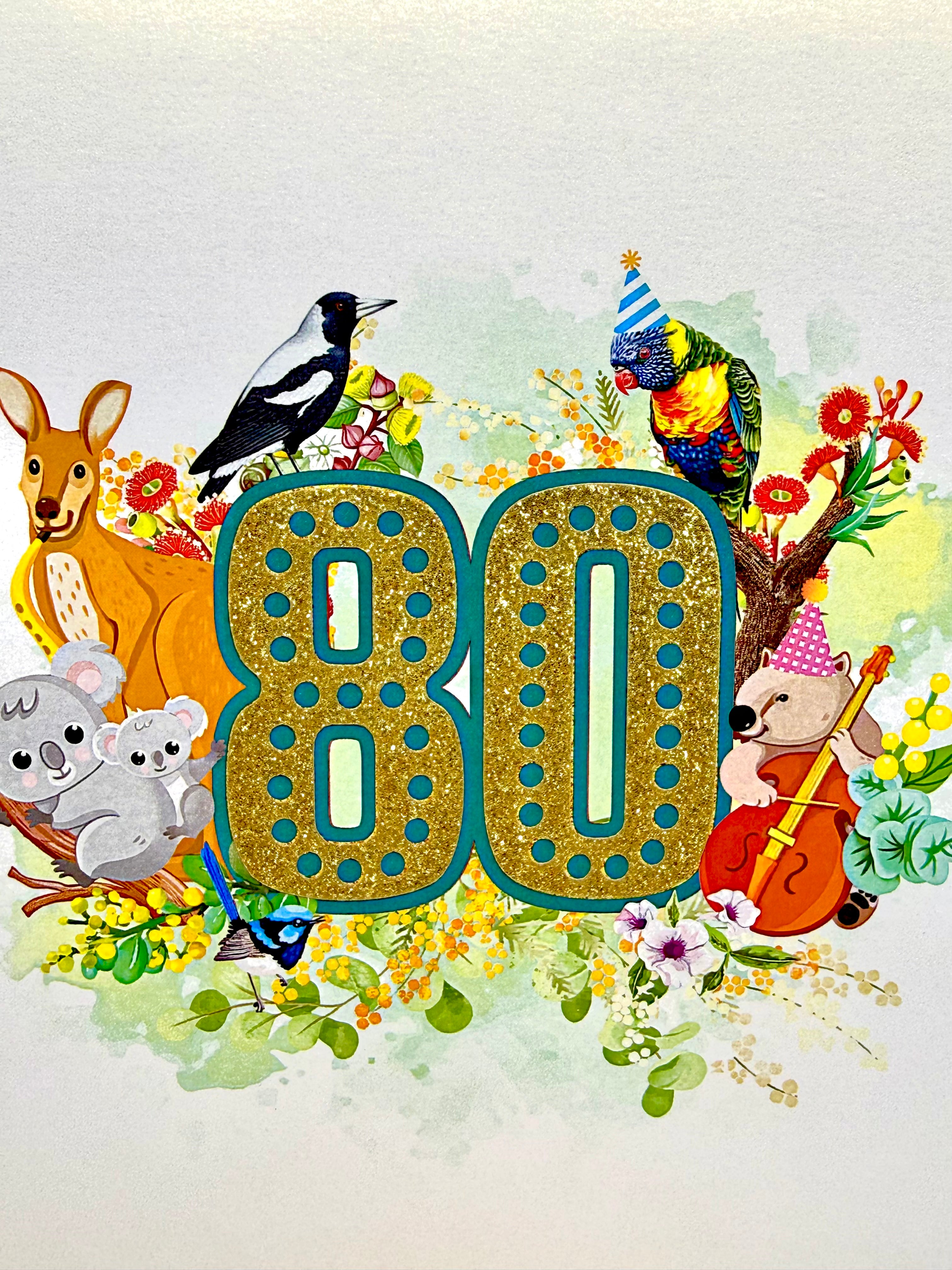 Australian Animal & Native Flower Happy 80th Birthday Origami Pop Cards 3D Pop Up Greeting Card Thank You Handmade Gift Thinking of You Happy Birthday Occasion Australiana Celebrate the Beauty and Happiness During Special Day Best Wishes Gift