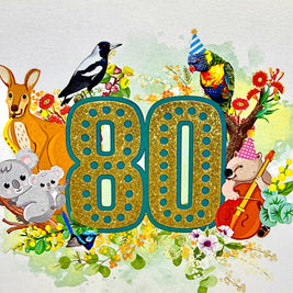 Australian Animal & Native Flower Happy 80th Birthday Origami Pop Cards 3D Pop Up Greeting Card Thank You Handmade Gift Thinking of You Happy Birthday Occasion Australiana Celebrate the Beauty and Happiness During Special Day Best Wishes Gift
