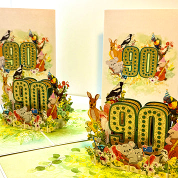 Australian Animal & Native Flower Happy 90th Birthday Origami Pop Cards 3D Pop Up Greeting Card Thank You Handmade Gift Thinking of You Happy Birthday Occasion Australiana Celebrate the Beauty and Happiness During Special Day Best Wishes Gift