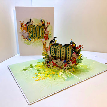Australian Animal & Native Flower Happy 90th Birthday Origami Pop Cards 3D Pop Up Greeting Card Thank You Handmade Gift Thinking of You Happy Birthday Occasion Australiana Celebrate the Beauty and Happiness During Special Day Best Wishes Gift