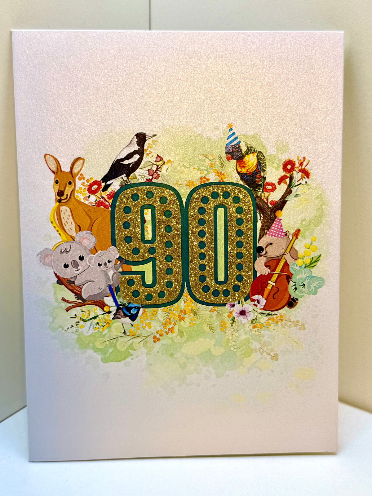 Australian Animal & Native Flower Happy 90th Birthday Origami Pop Cards 3D Pop Up Greeting Card Thank You Handmade Gift Thinking of You Happy Birthday Occasion Australiana Celebrate the Beauty and Happiness During Special Day Best Wishes Gift