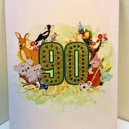 Australian Animal & Native Flower Happy 90th Birthday Origami Pop Cards 3D Pop Up Greeting Card Thank You Handmade Gift Thinking of You Happy Birthday Occasion Australiana Celebrate the Beauty and Happiness During Special Day Best Wishes Gift