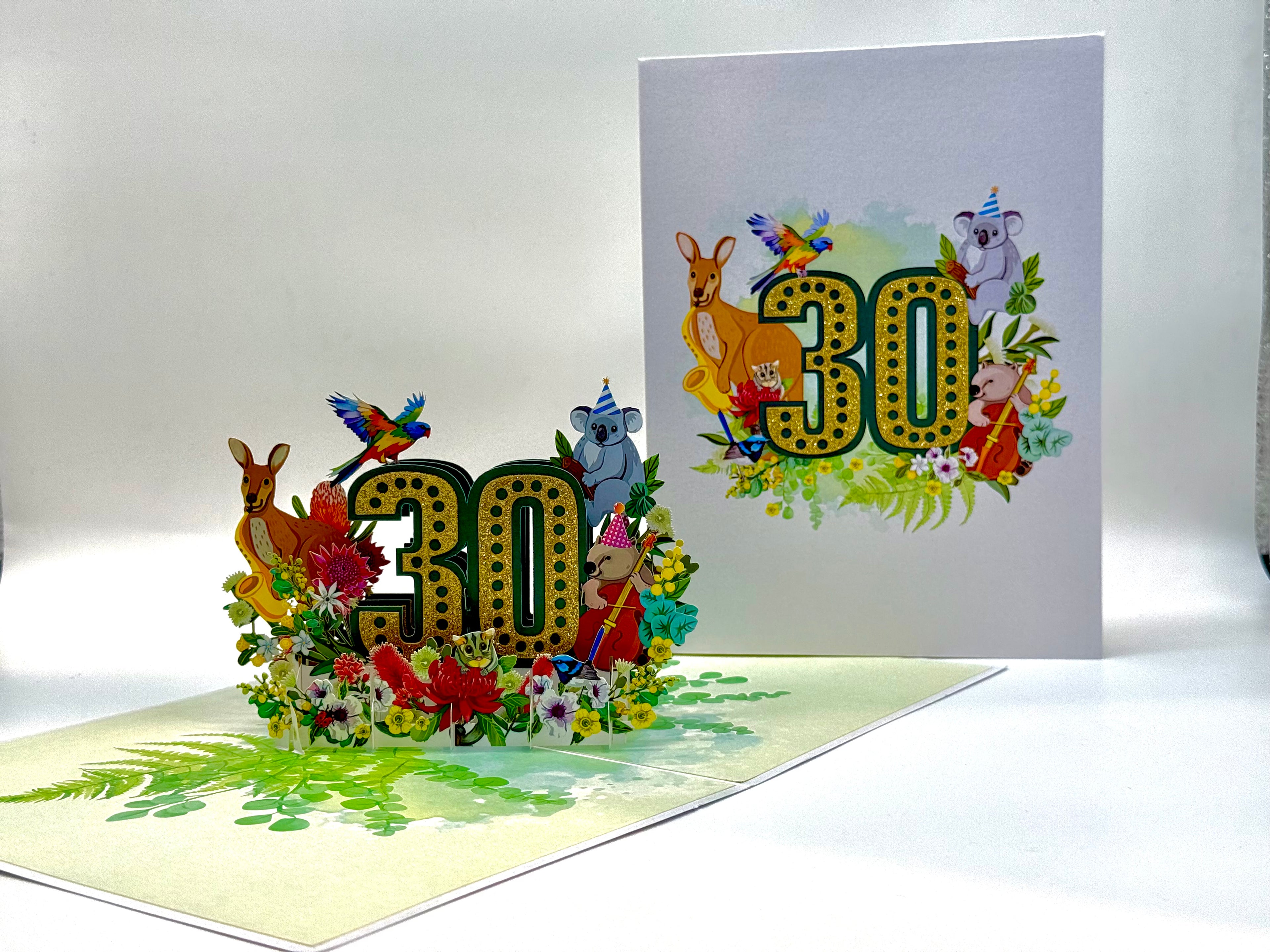 Australian Animal & Native Flower Happy 30th Birthday Origami Pop Cards 3D Pop Up Greeting Card Thank You Handmade Gift Thinking of You Happy Birthday Occasion Australiana Celebrate the Beauty and Happiness During Special Day Best Wishes Gift